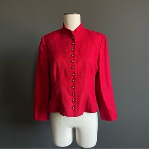 Lauren Ralph Lauren Red Mandarin Collar Blazer Military Button Jacket Equestrian